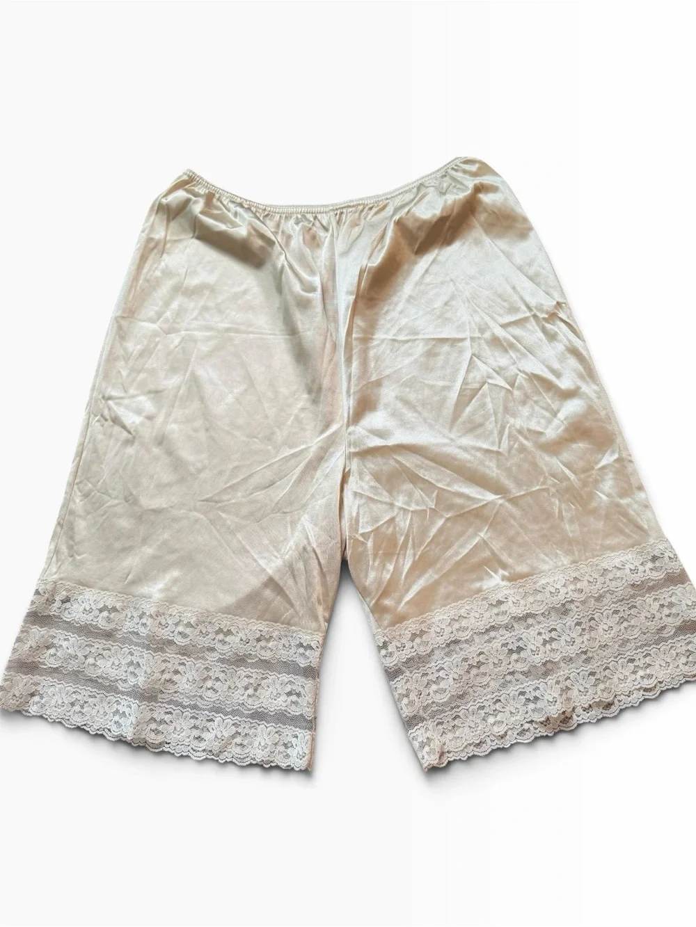 VTG Slip Pants Nylon Pettipants Shorts Bloomers Modest Cottagecore Sz XL Beige